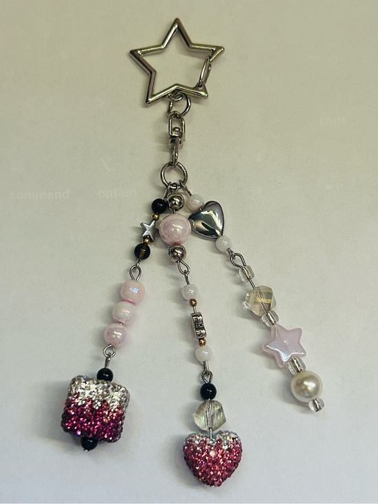 Accessories - Handmade Pink Glitter Heart & Cube Beaded Keychain Charm